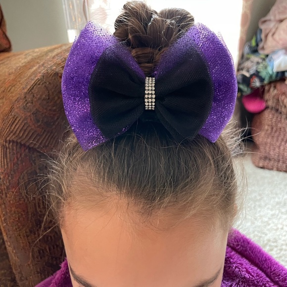 Custom Handmade Tulle Gymnastics Bows. Purple Glitter. - Picture 4 of 4